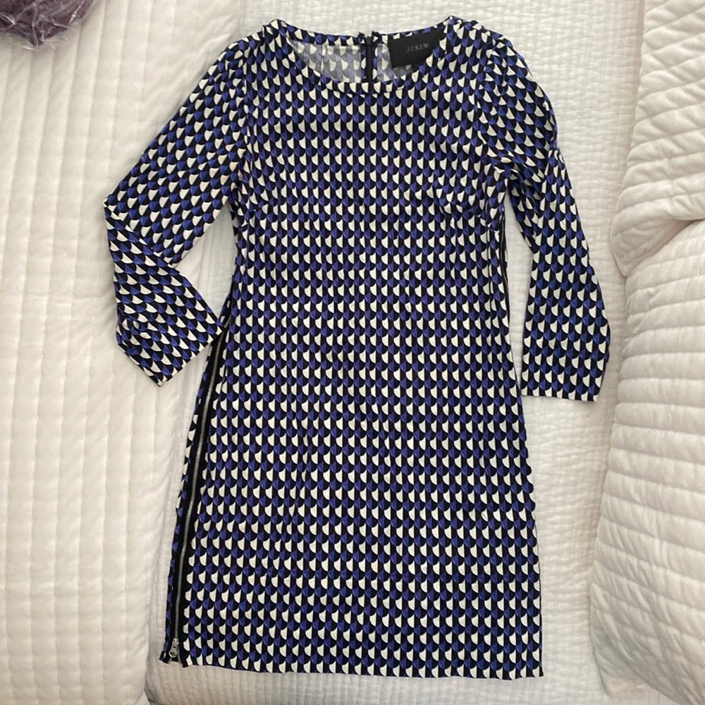 J.CREW Women's Jet-Set Geo Print Pattern Side Zip Mini Shift Career Dress Size 2